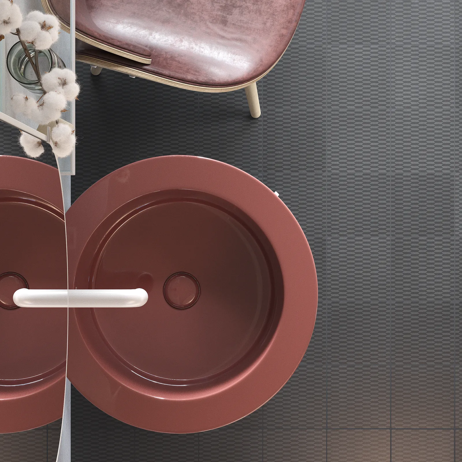 Single-layer cement floor tiles in a matte finish with graphite and anthracite black designs